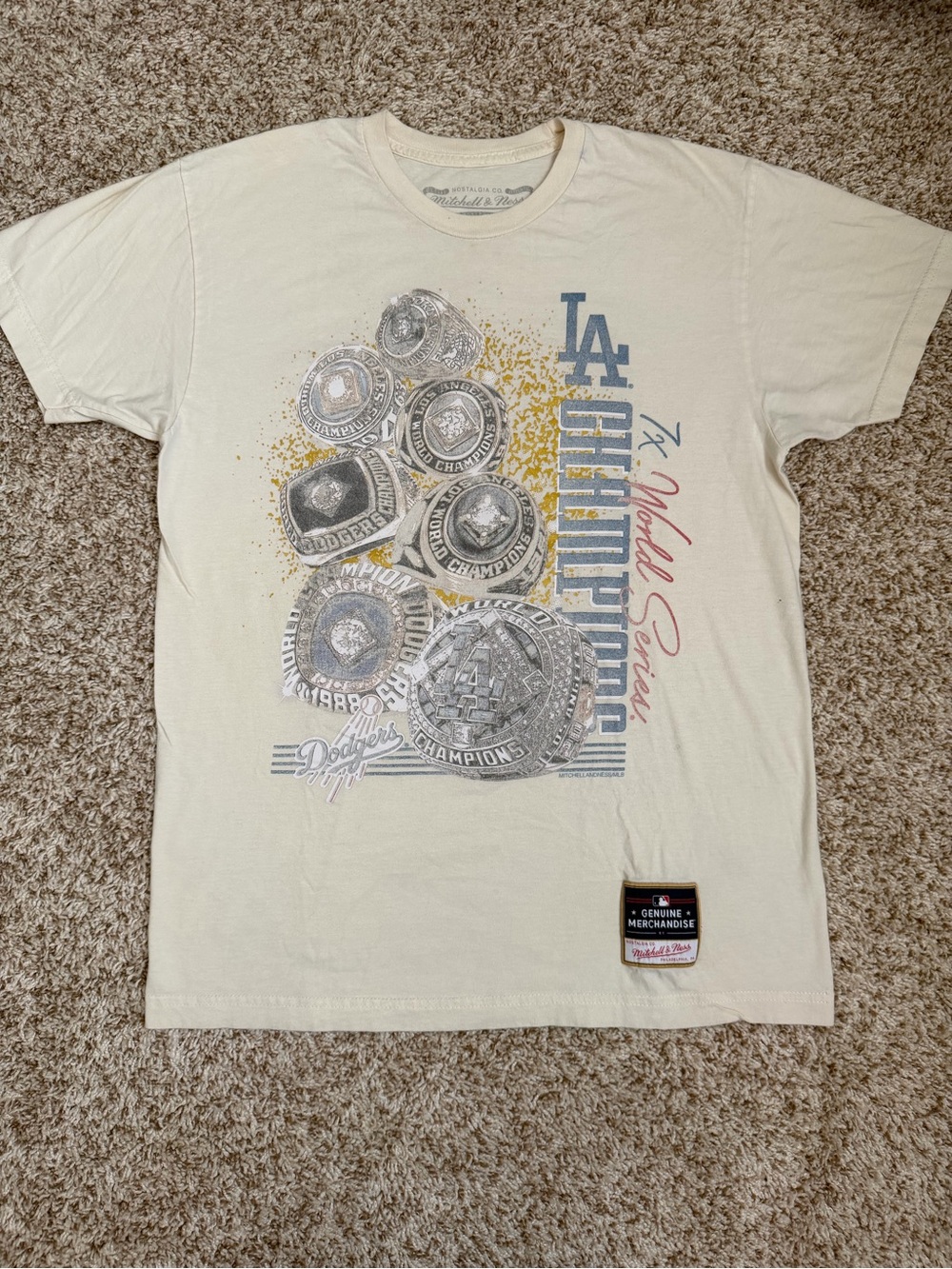 Mitchell & Ness Cream LA Dodgers Championship Rings Tee